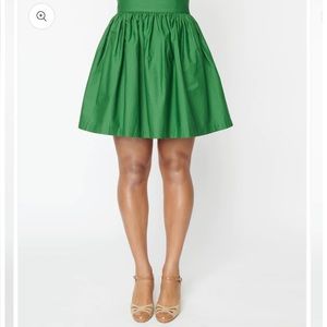 Unique Vintage Green Gathered Mini Skirt